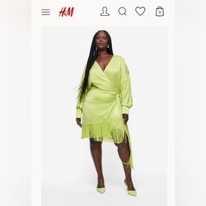 H&M Fringe-trimmed Satin Wrap Dress